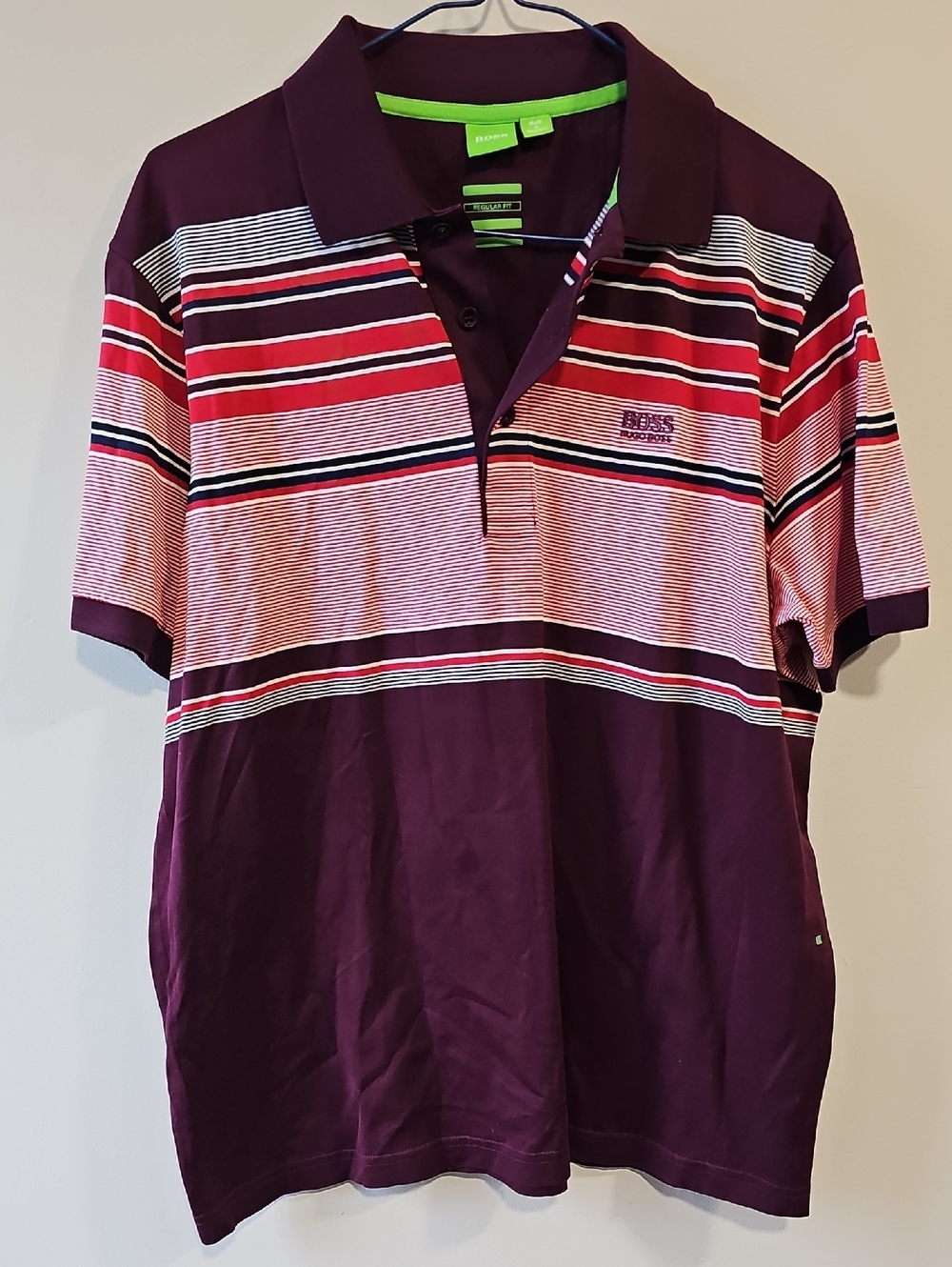 Hugo Boss Large Burgundy Polo with Red, White and Black Stripes